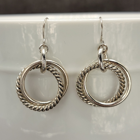 Jewelry - Twisted Silver Intertwined Hoop Dangle Earrings